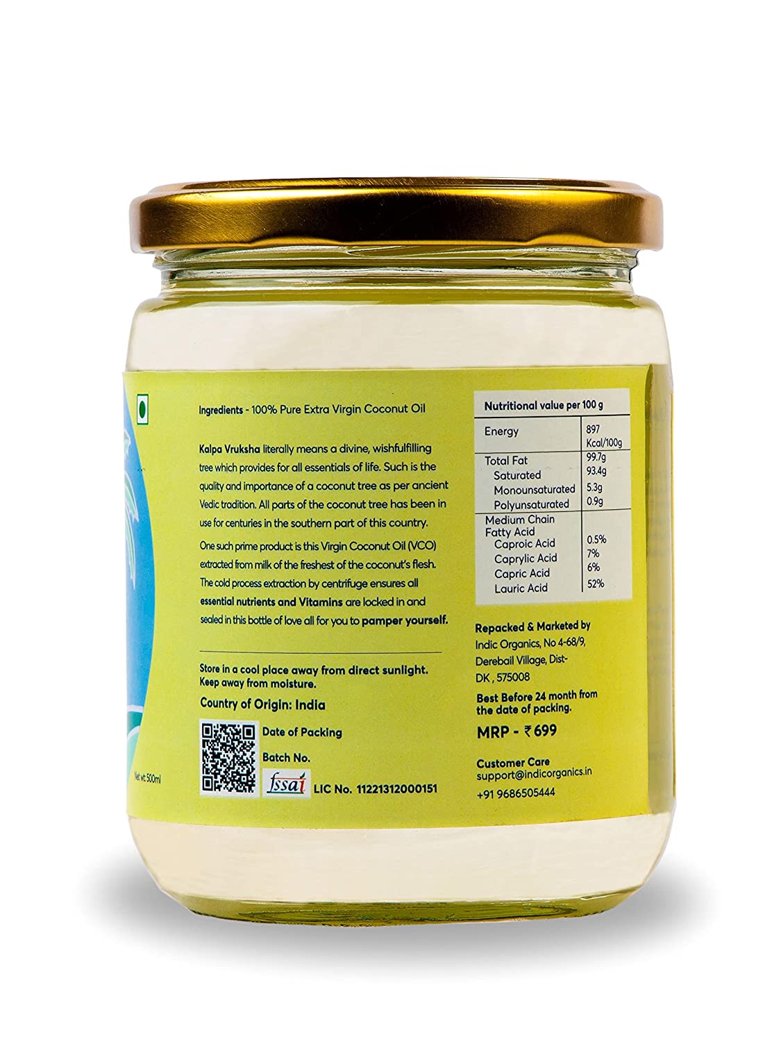 Indic Organics Raw Extra Virgin Coconut Oil