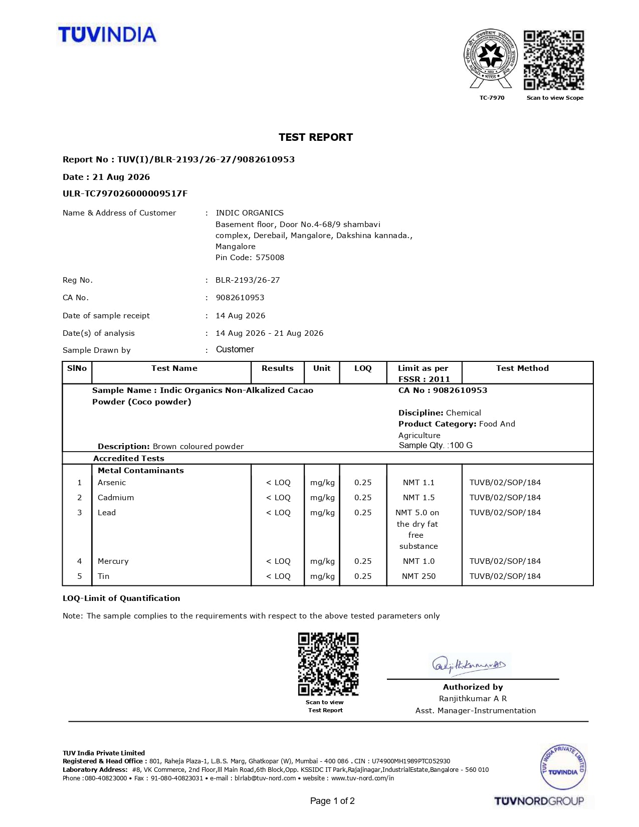 Indic Organics Artisanal Cacao Powder (Non-Alkalized, Indian Origin, Heavy Metals Tested)