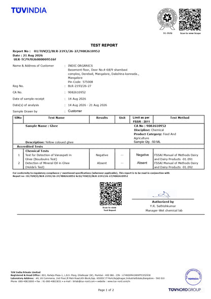 Indic Organics Ghritam Vedic Malnad Gidda A2 Ghee
